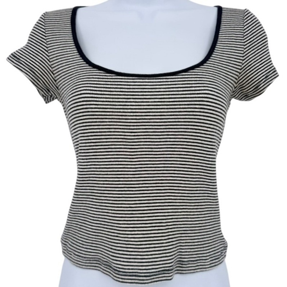 Abercrombie Fitch Womens‎ Black White Stripe Ribbed Scoop Neck Twee Ballet Small